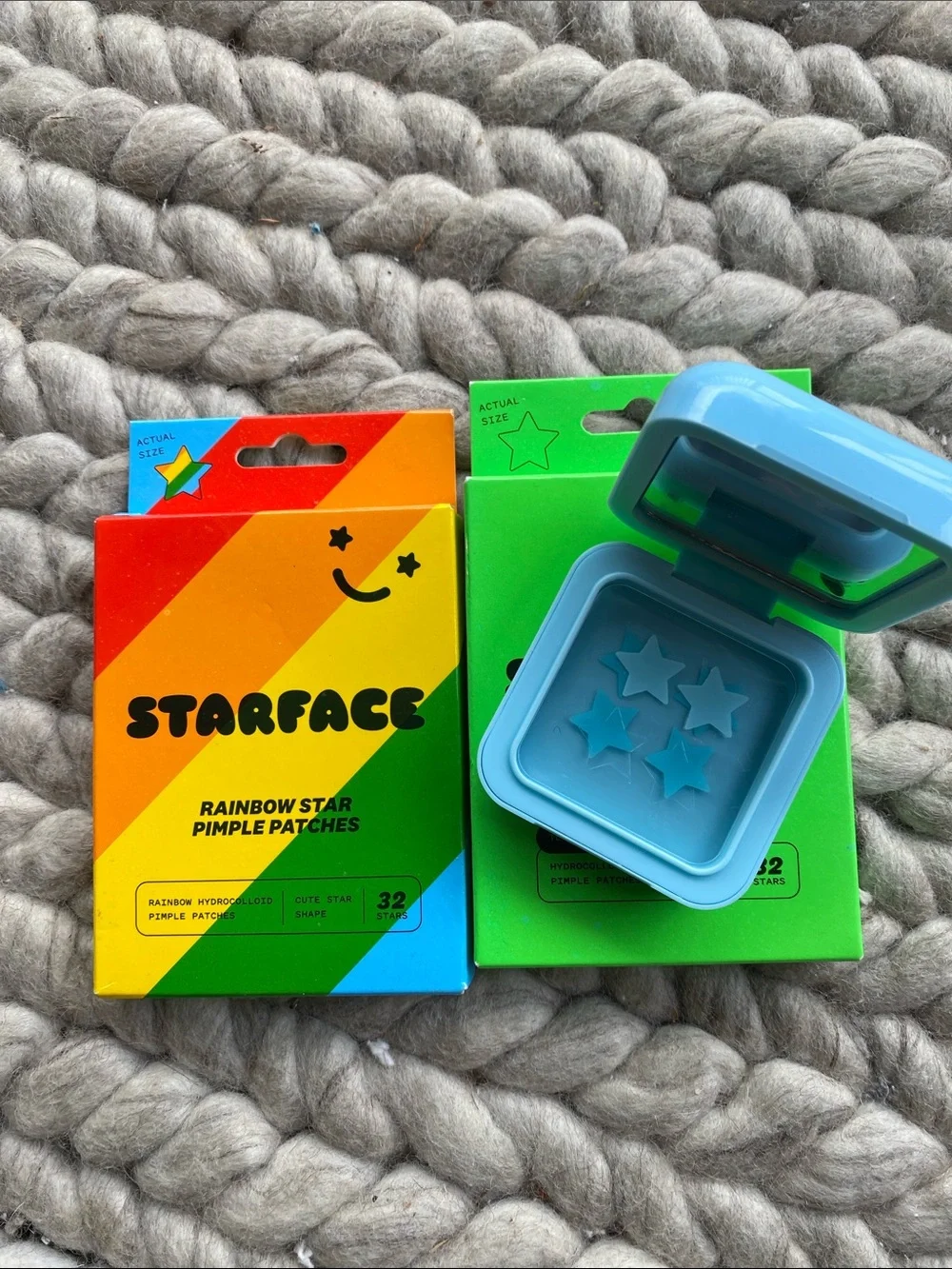 Blue Pimple Patch Case with Rainbow Star Packaging